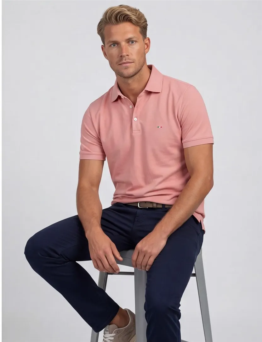 Portofino polo normale fit roze effen katoen