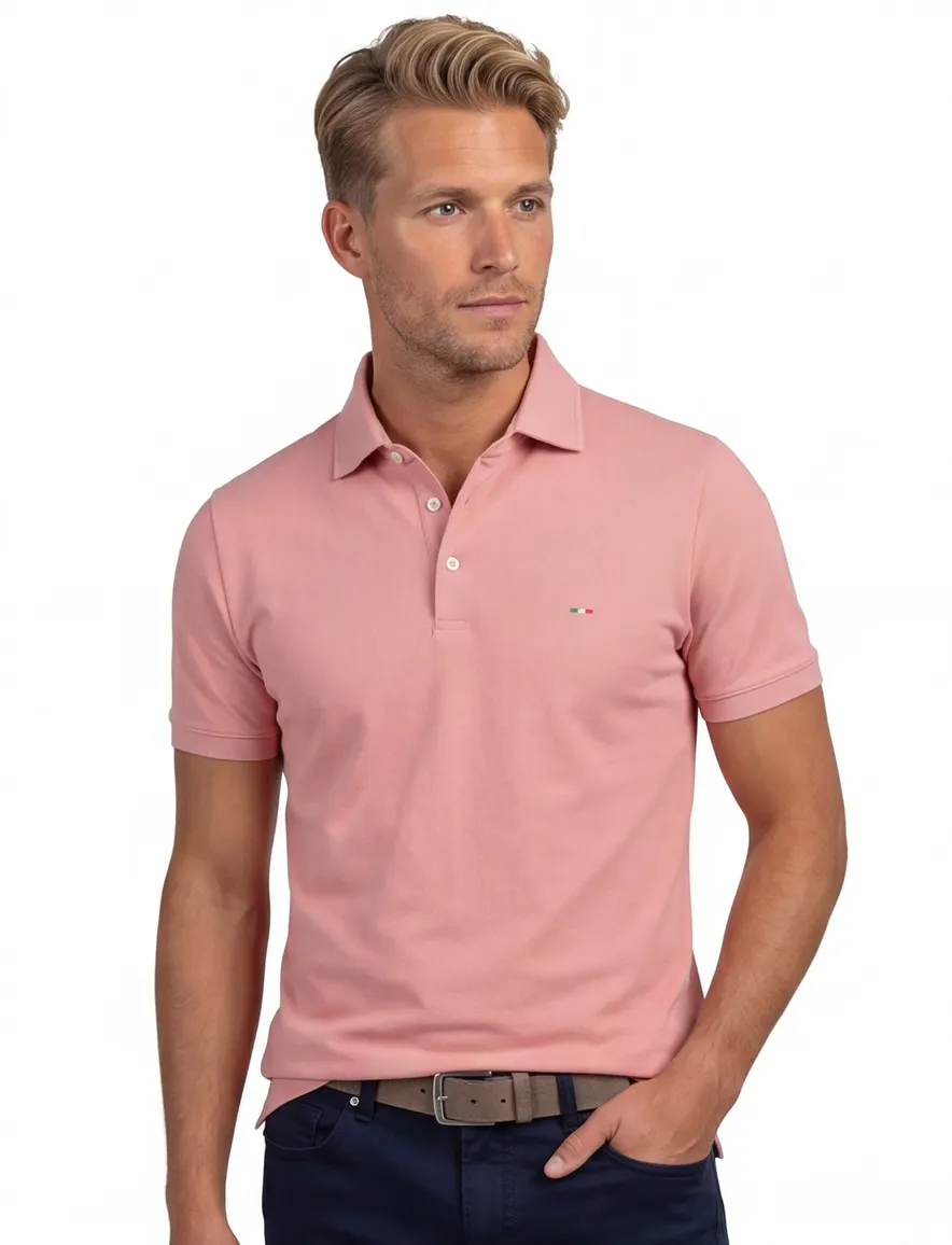 Portofino polo korte mouw normale fit roze effen katoen