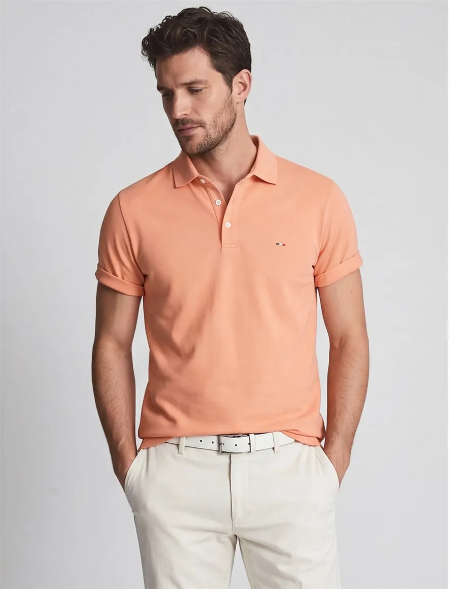 Portofino polo normale fit oranje effen katoen 3 knoops