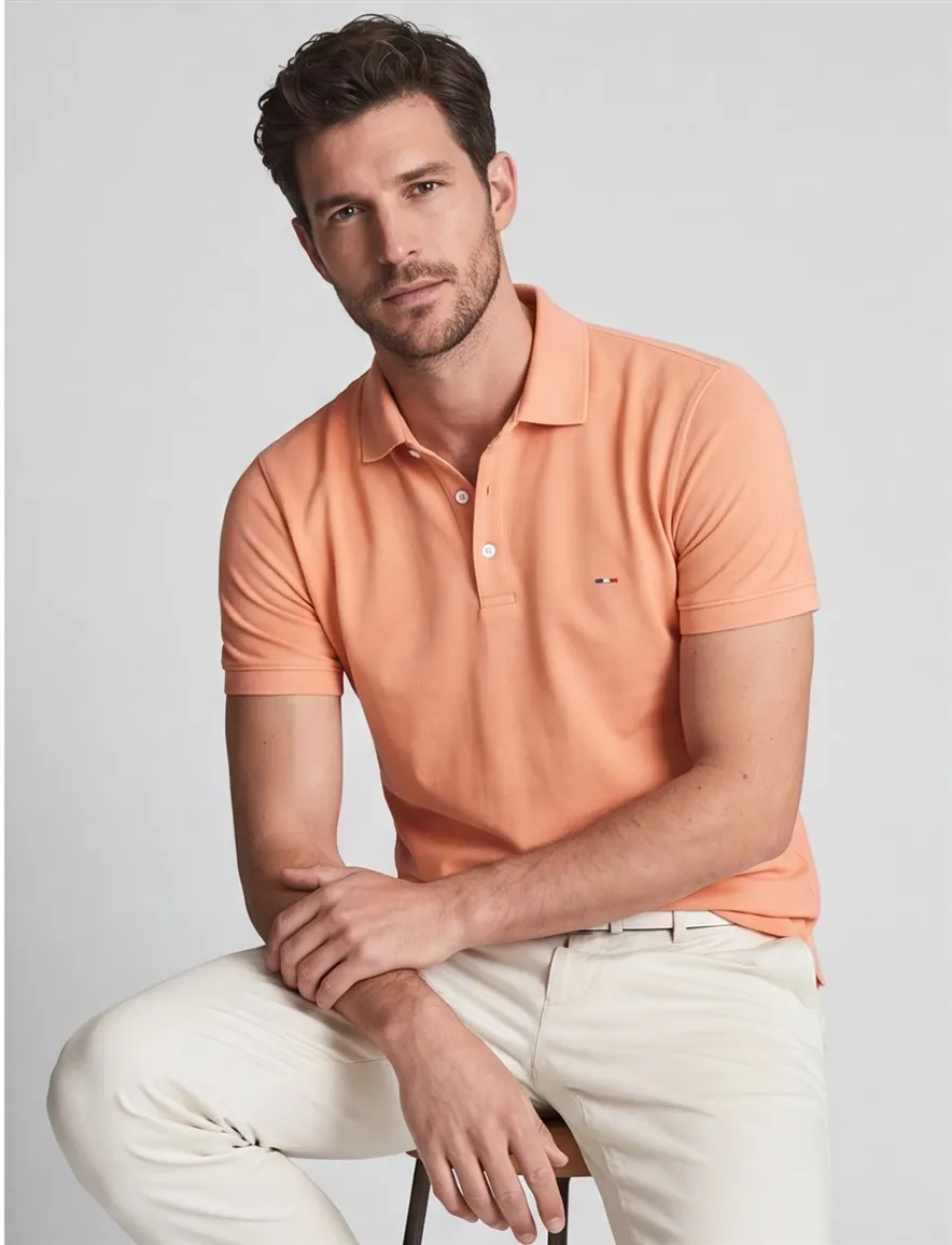 Portofino polo normale fit oranje effen katoen 3 knoops