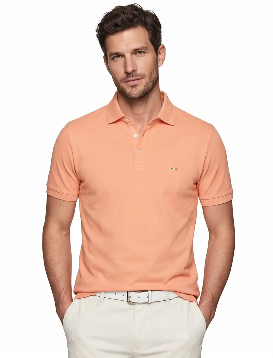 Portofino polo normale fit oranje effen katoen 3 knoops