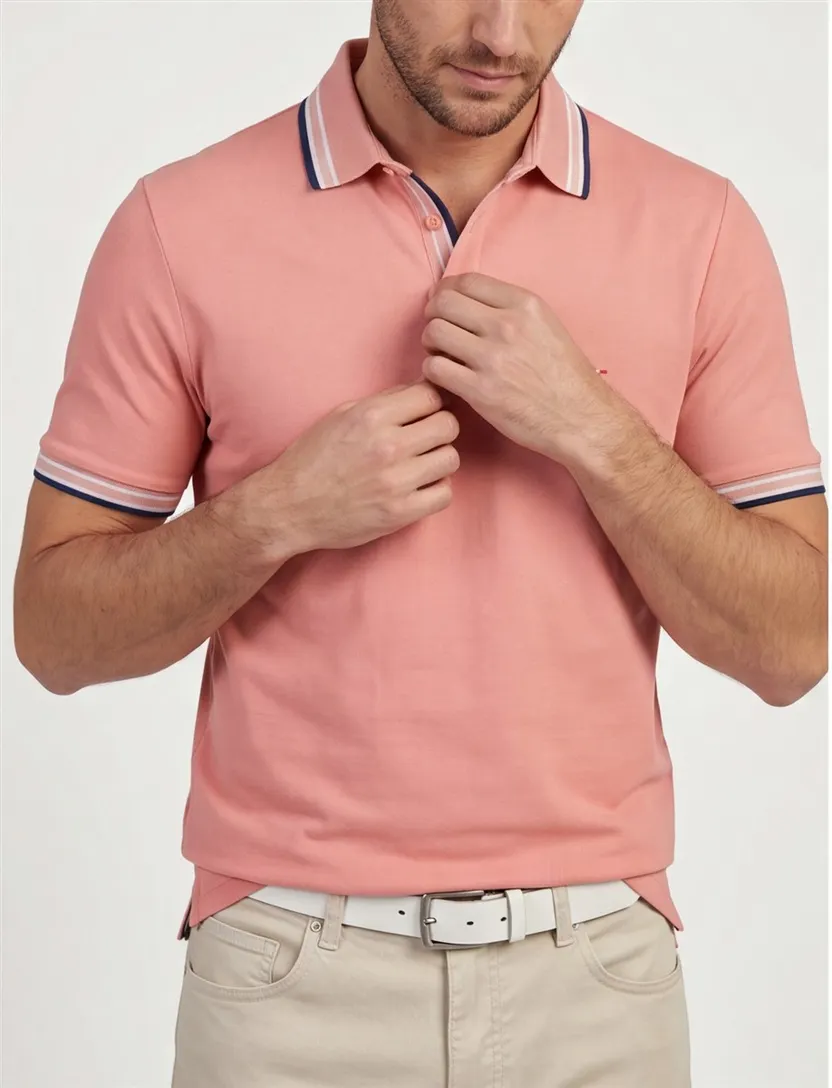 Portofino polo normale fit lichtroze effen katoen zwart roze details Imola