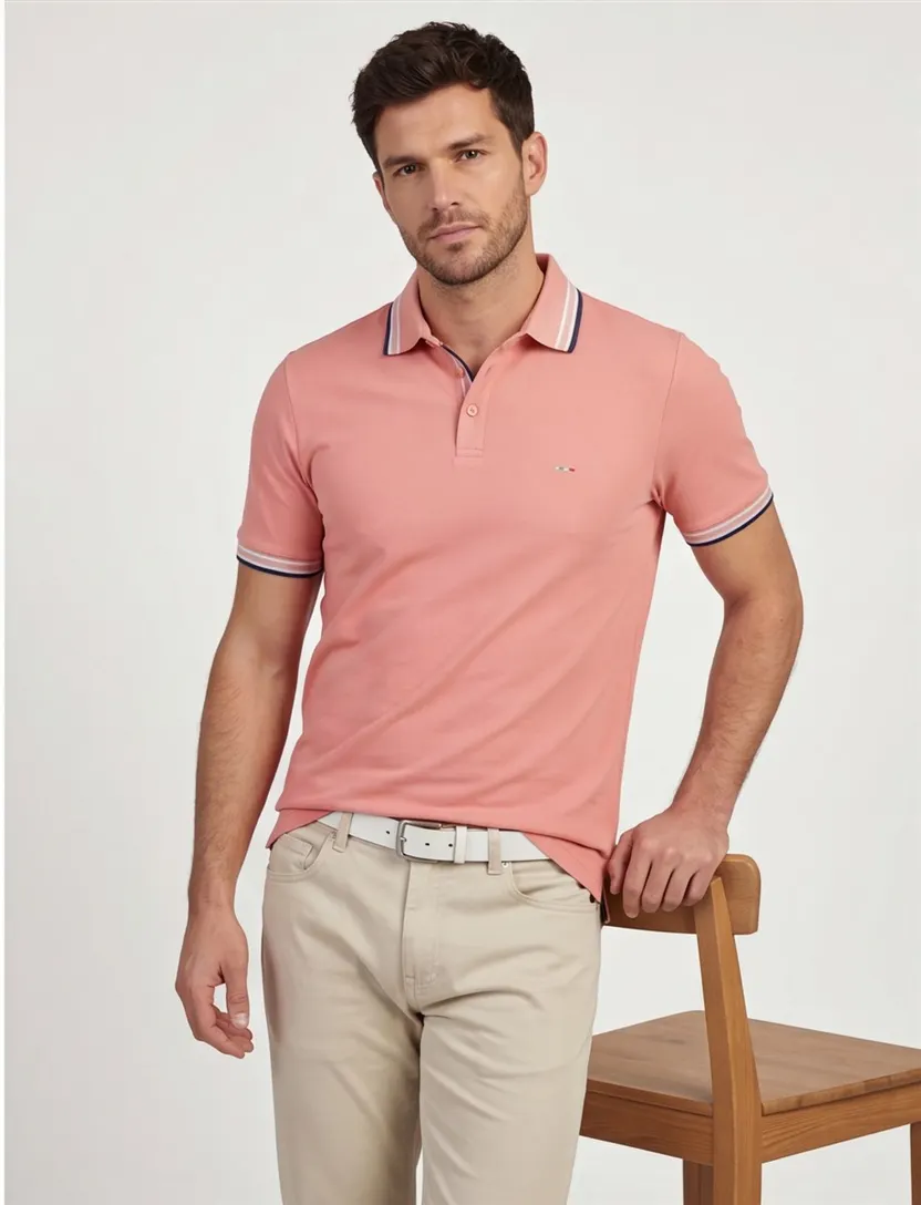 Portofino polo normale fit lichtroze effen katoen zwart roze details Imola