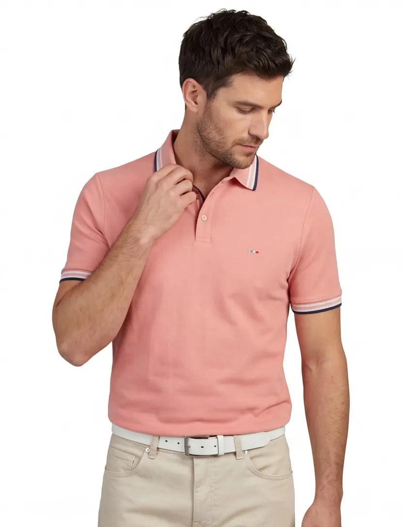 Portofino polo normale fit lichtroze effen katoen zwart roze details Imola