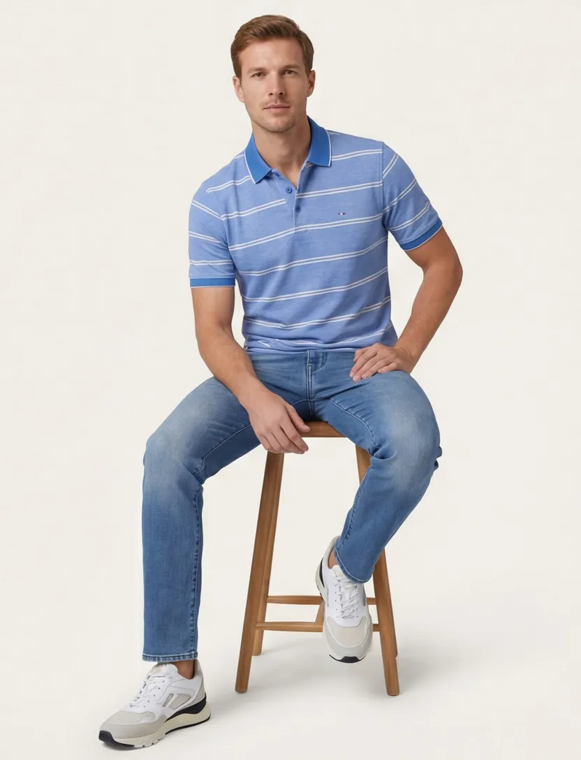 Portofino polo normale fit blauw gestreept katoen 3 knoops