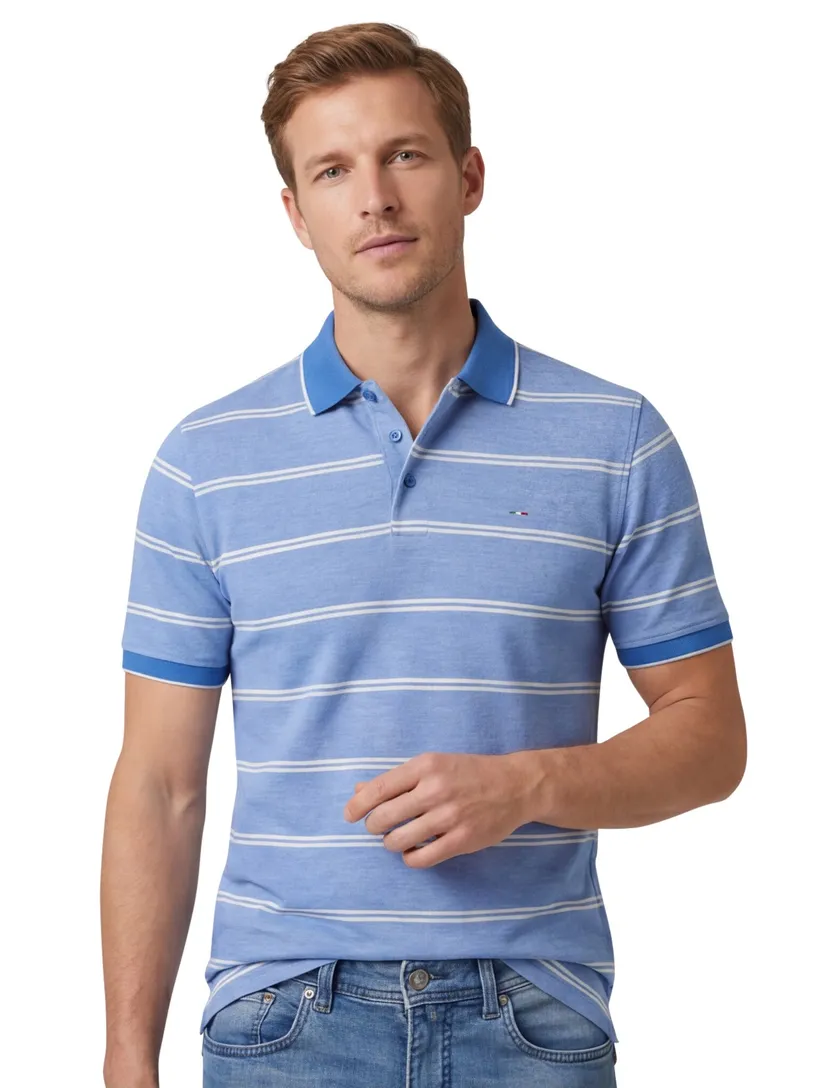 Portofino polo normale fit blauw gestreept katoen 3 knoops
