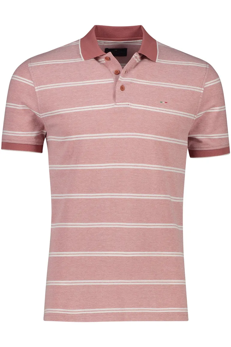 Portofino polo normale fit roze en wit gestreept katoen