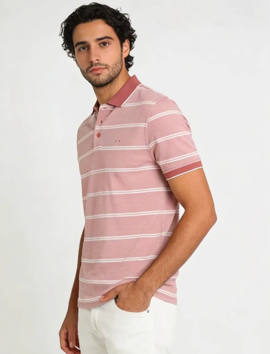 Portofino polo normale fit roze en wit gestreept katoen