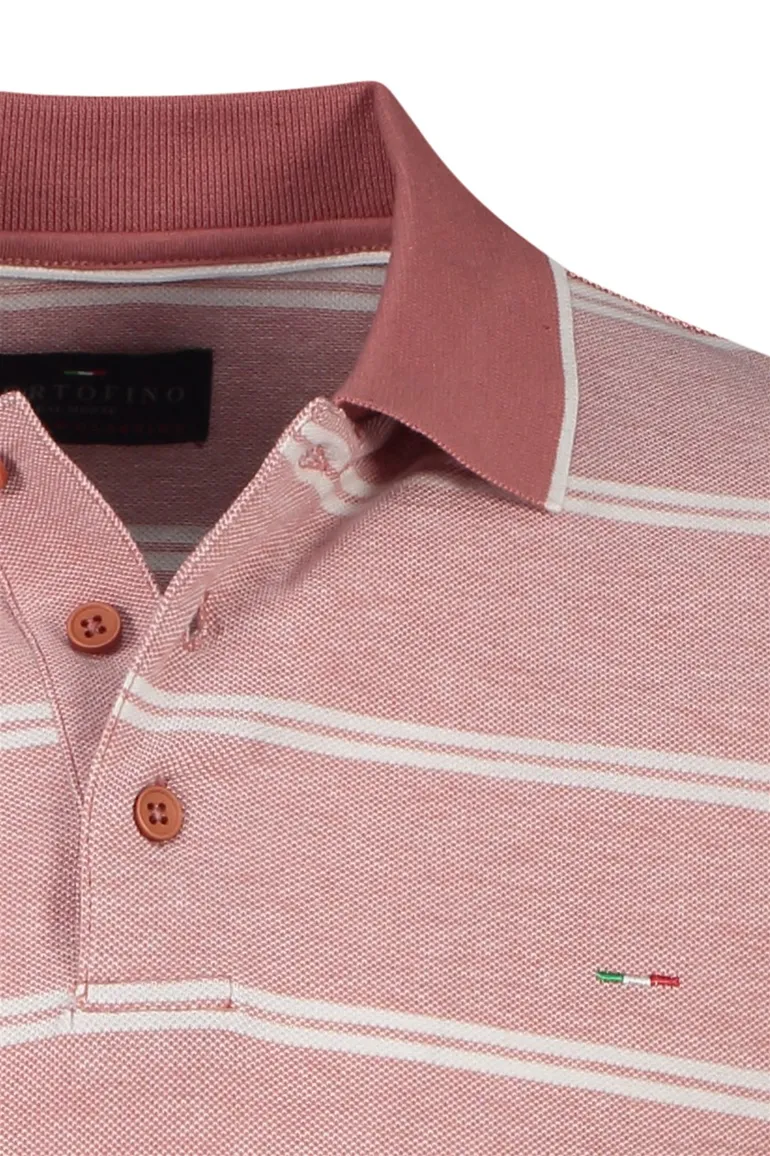 Portofino polo normale fit roze en wit gestreept katoen