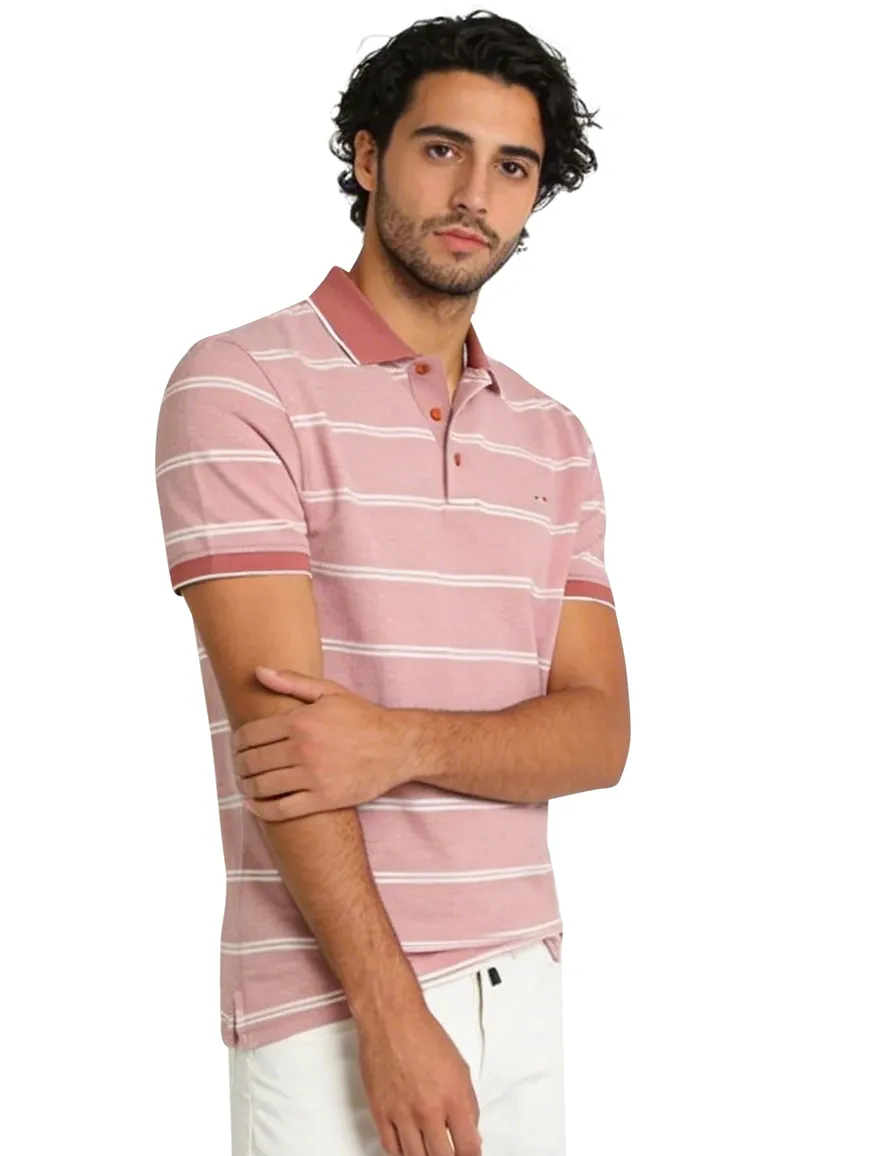Portofino polo normale fit roze en wit gestreept katoen