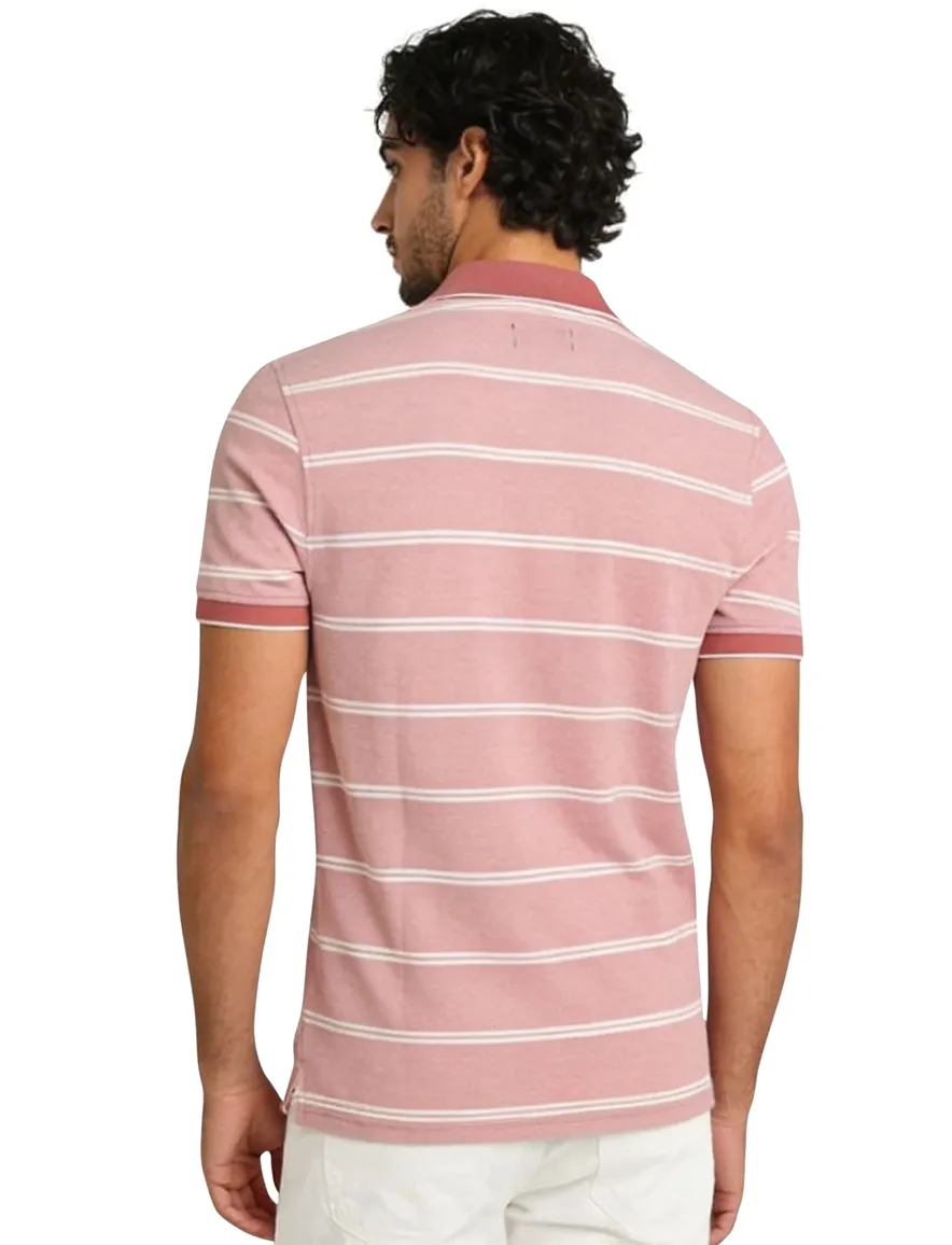 Portofino polo normale fit roze en wit gestreept katoen