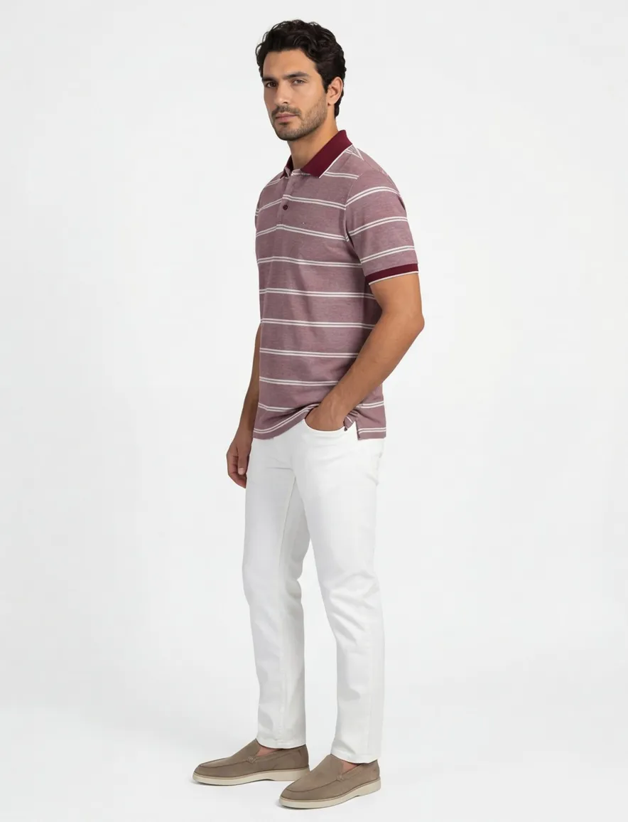 Portofino polo normale fit rood gestreept 3 knoops