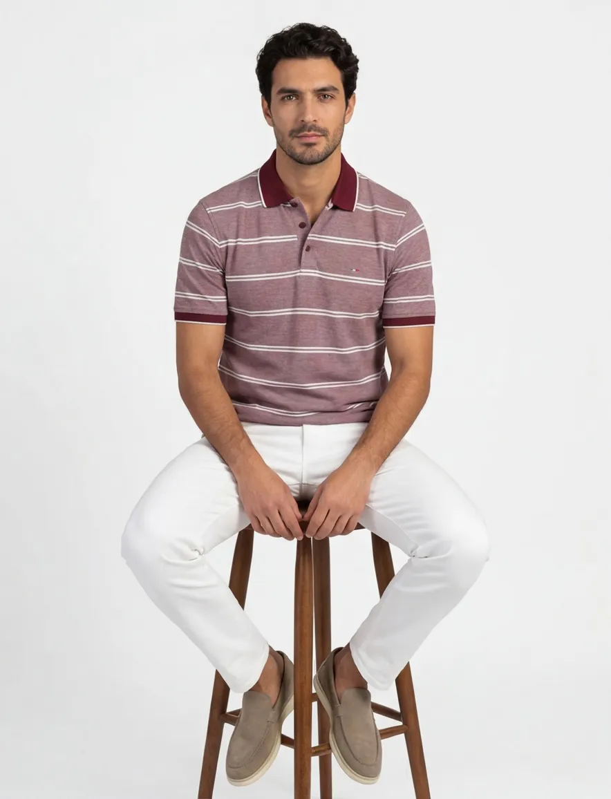 Portofino polo normale fit rood gestreept 3 knoops