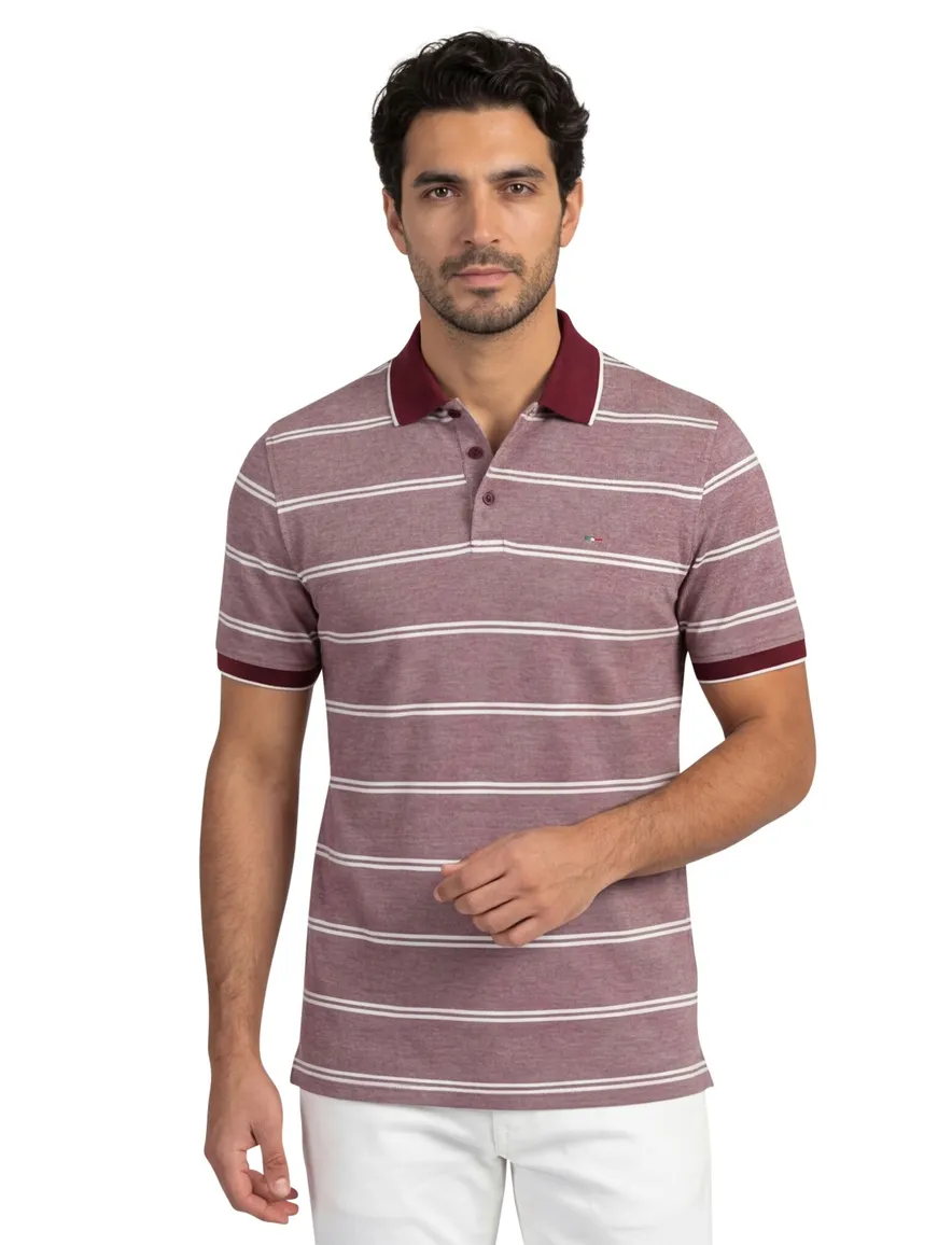 Portofino polo normale fit rood gestreept 3 knoops