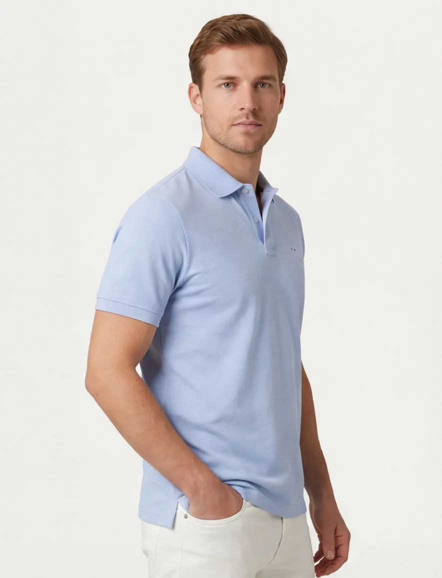 Portofino polo Milano normale fit lichtblauw effen 2 knoops katoen