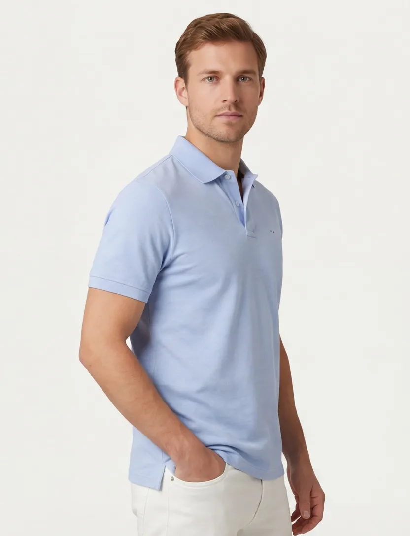 Portofino polo normale fit 2 knoops Milano lichtblauw effen katoen