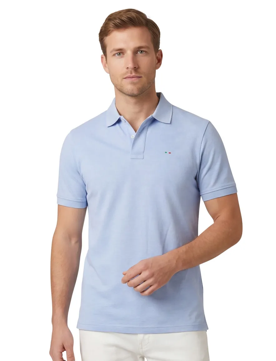 Portofino polo Milano normale fit lichtblauw effen 2 knoops katoen