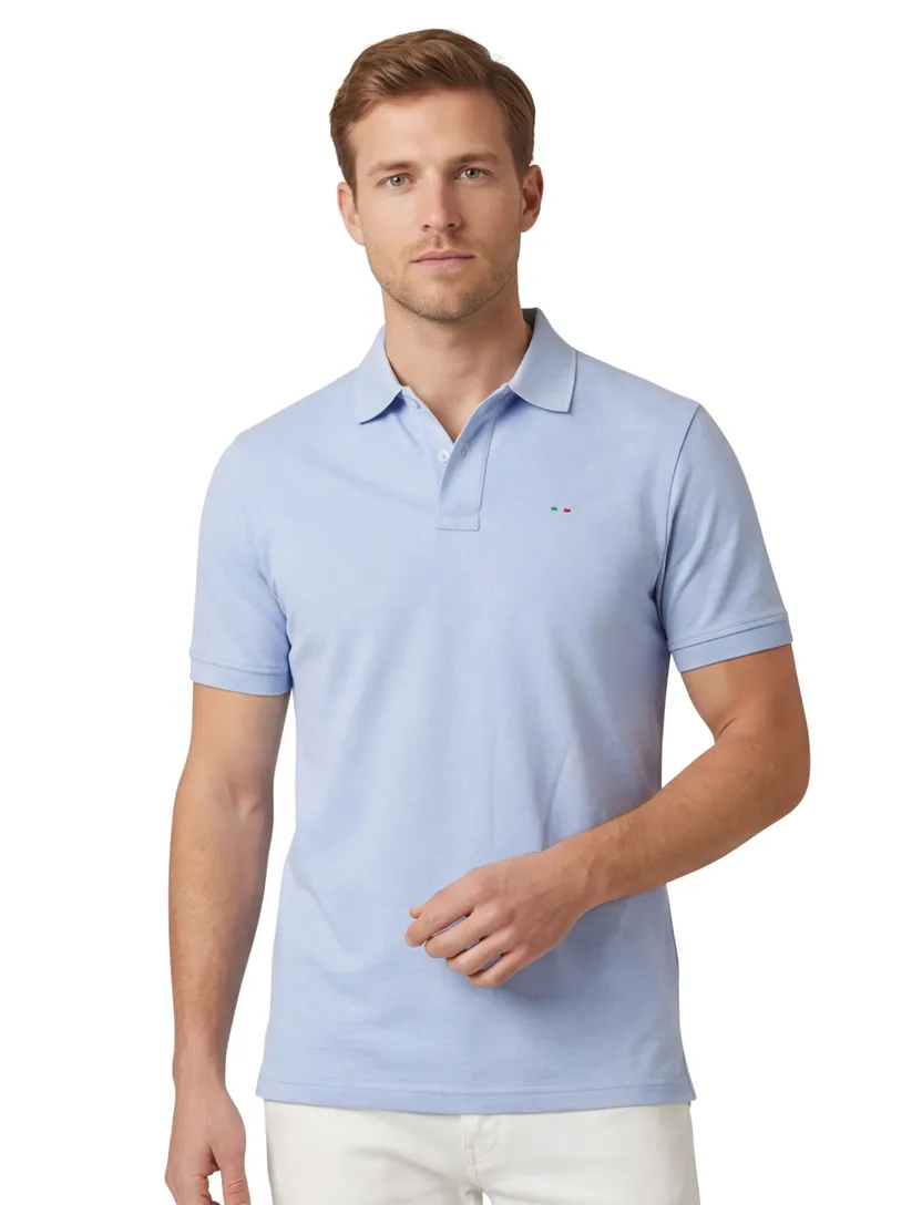 Portofino polo normale fit 2 knoops Milano lichtblauw effen katoen