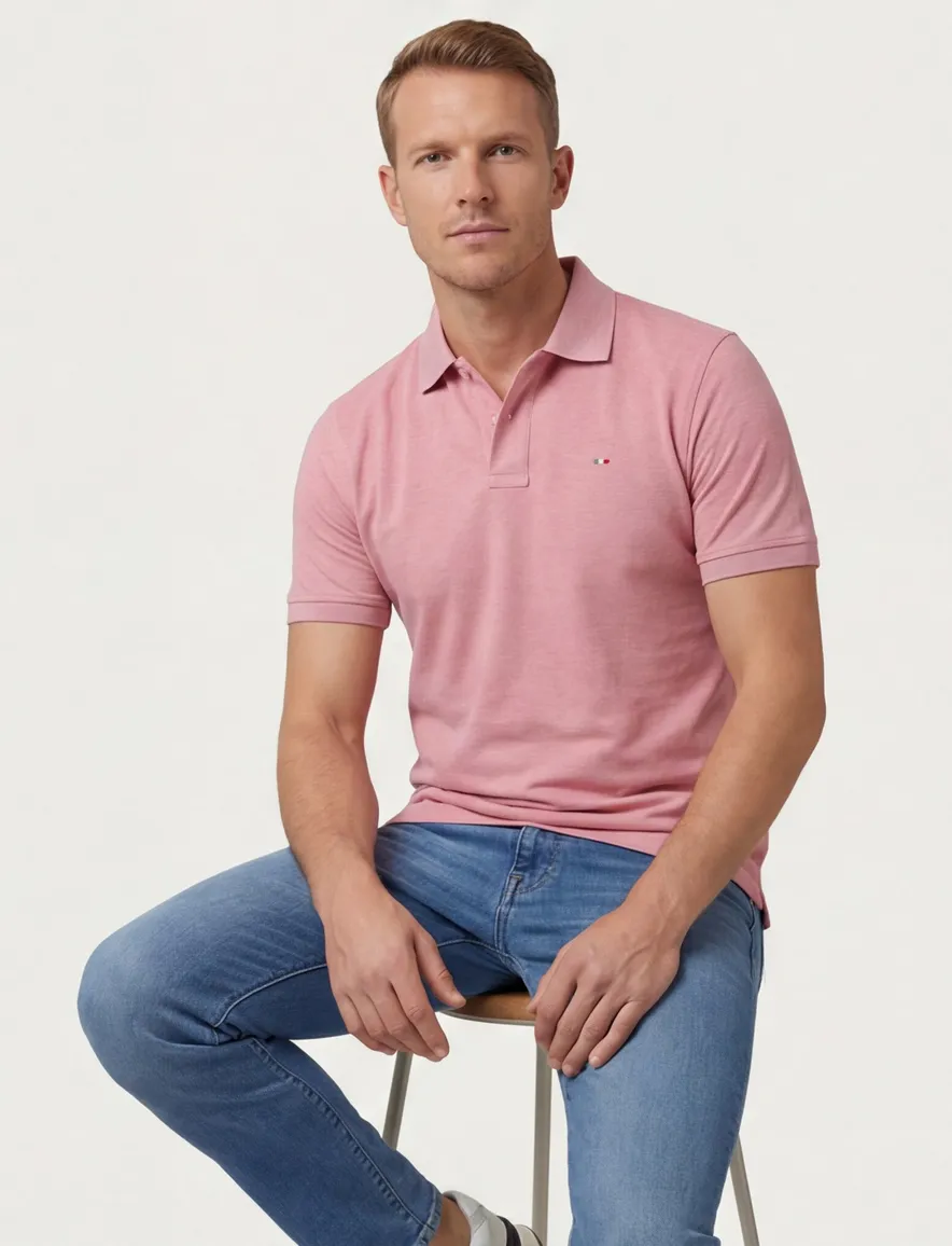 Roze portofino polo korte mouw normale fit effen katoen herenmode