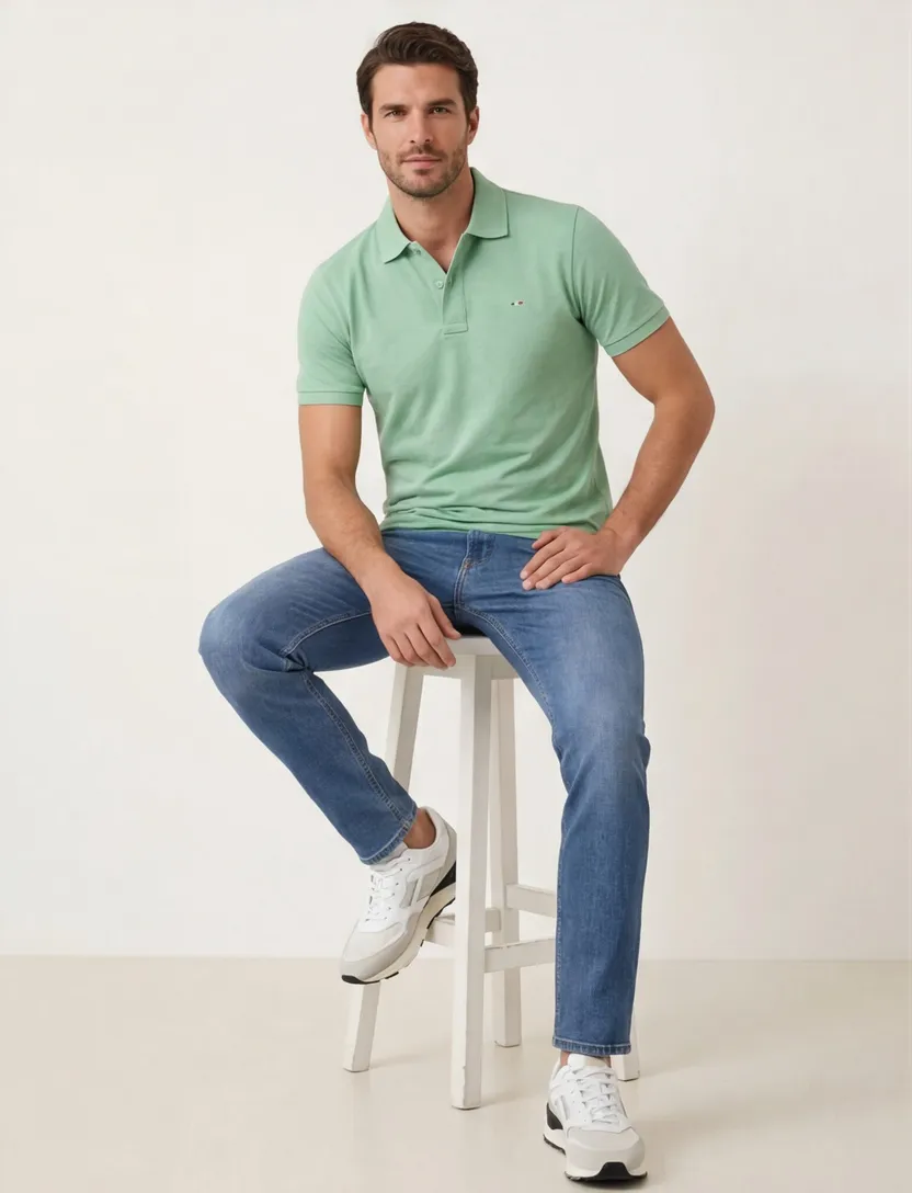 Portofino polo normale fit groen effen 100% katoen