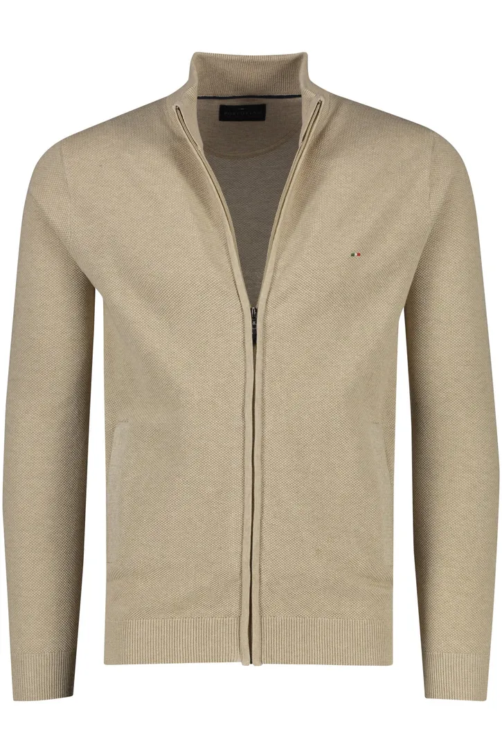 Portofino vest beige rits effen katoen opstaande kraag