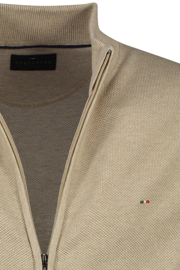 Portofino vest beige rits effen katoen opstaande kraag