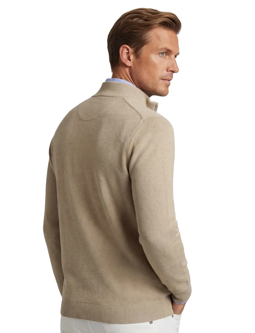 Portofino vest beige rits effen katoen opstaande kraag