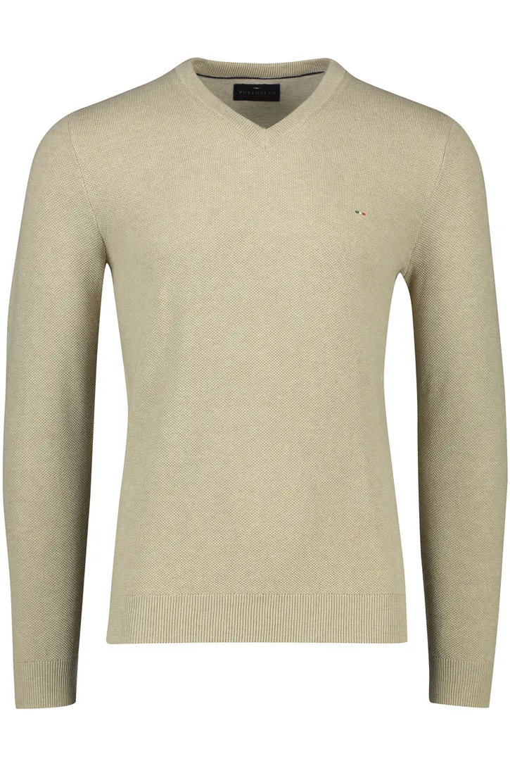 Portofino trui v-hals beige effen katoen lange mouwen