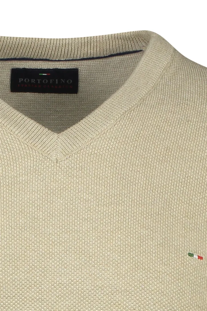 Portofino trui v-hals beige effen katoen lange mouwen