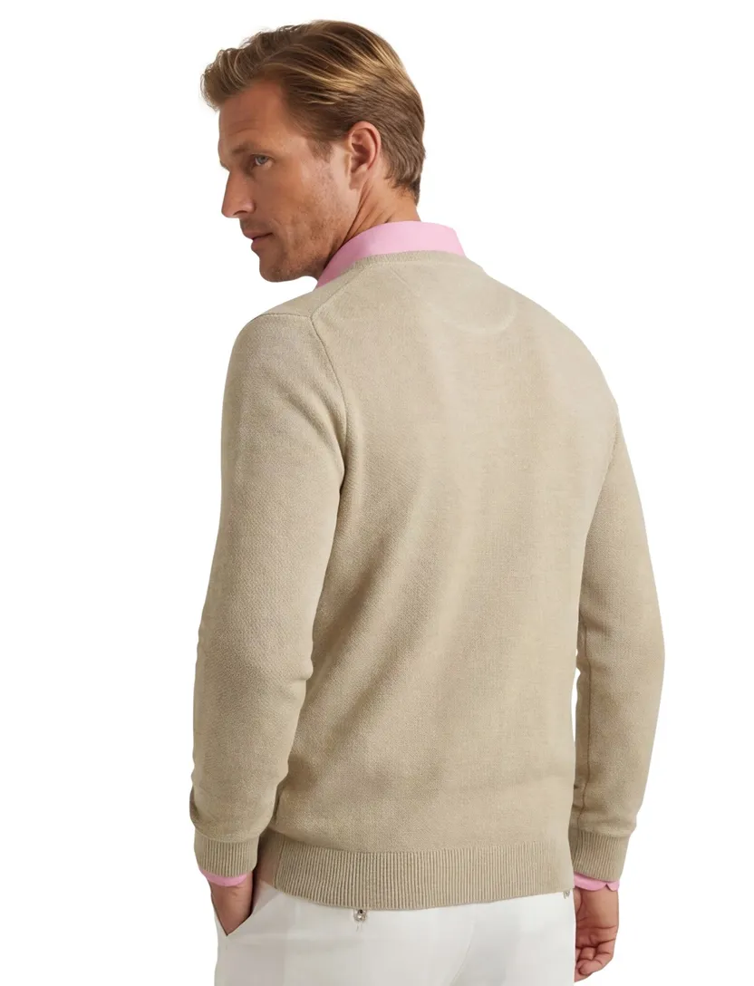 Portofino trui v-hals beige effen katoen lange mouwen