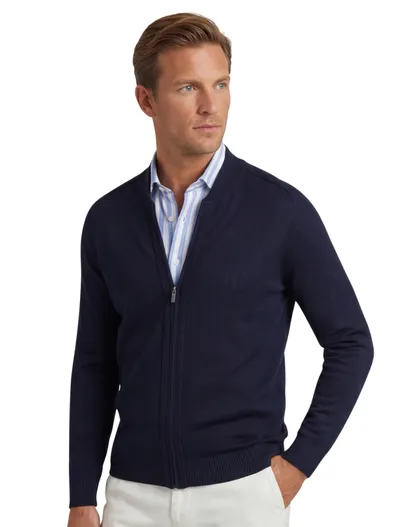 Maerz Maerz vest wol donkerblauw rits effen