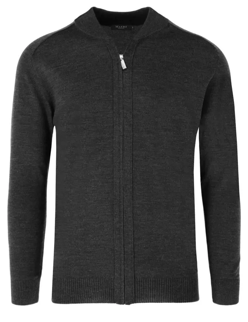 Maerz vest ronde hals grijs rits effen merinowol, wol