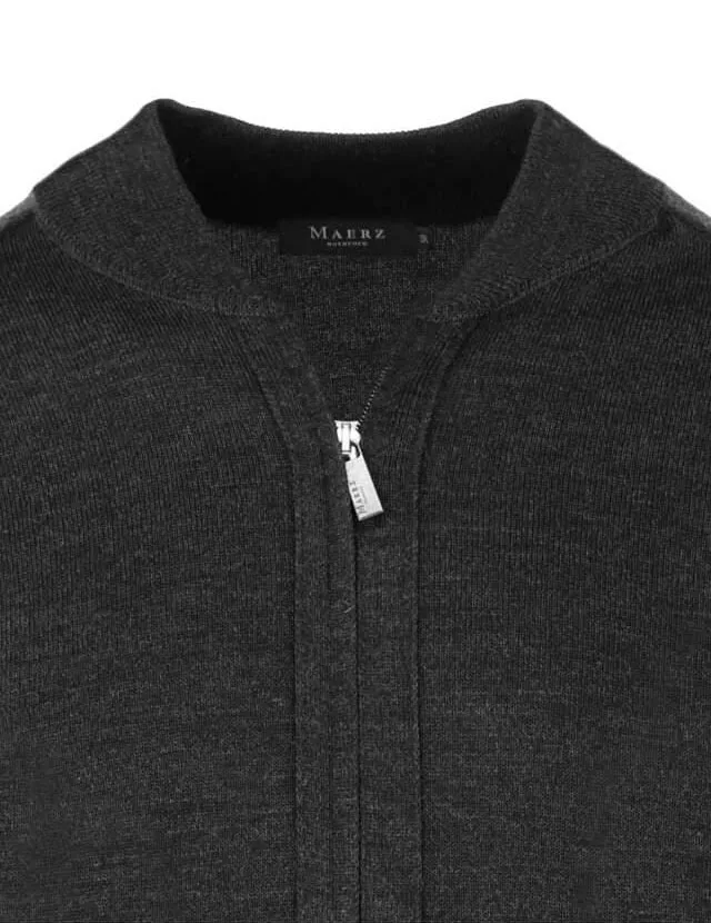 Maerz vest ronde hals grijs rits effen merinowol, wol