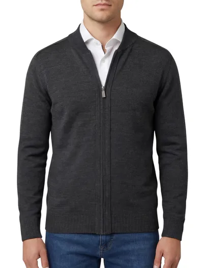 Maerz Maerz vest ronde hals grijs rits effen merinowol, wol