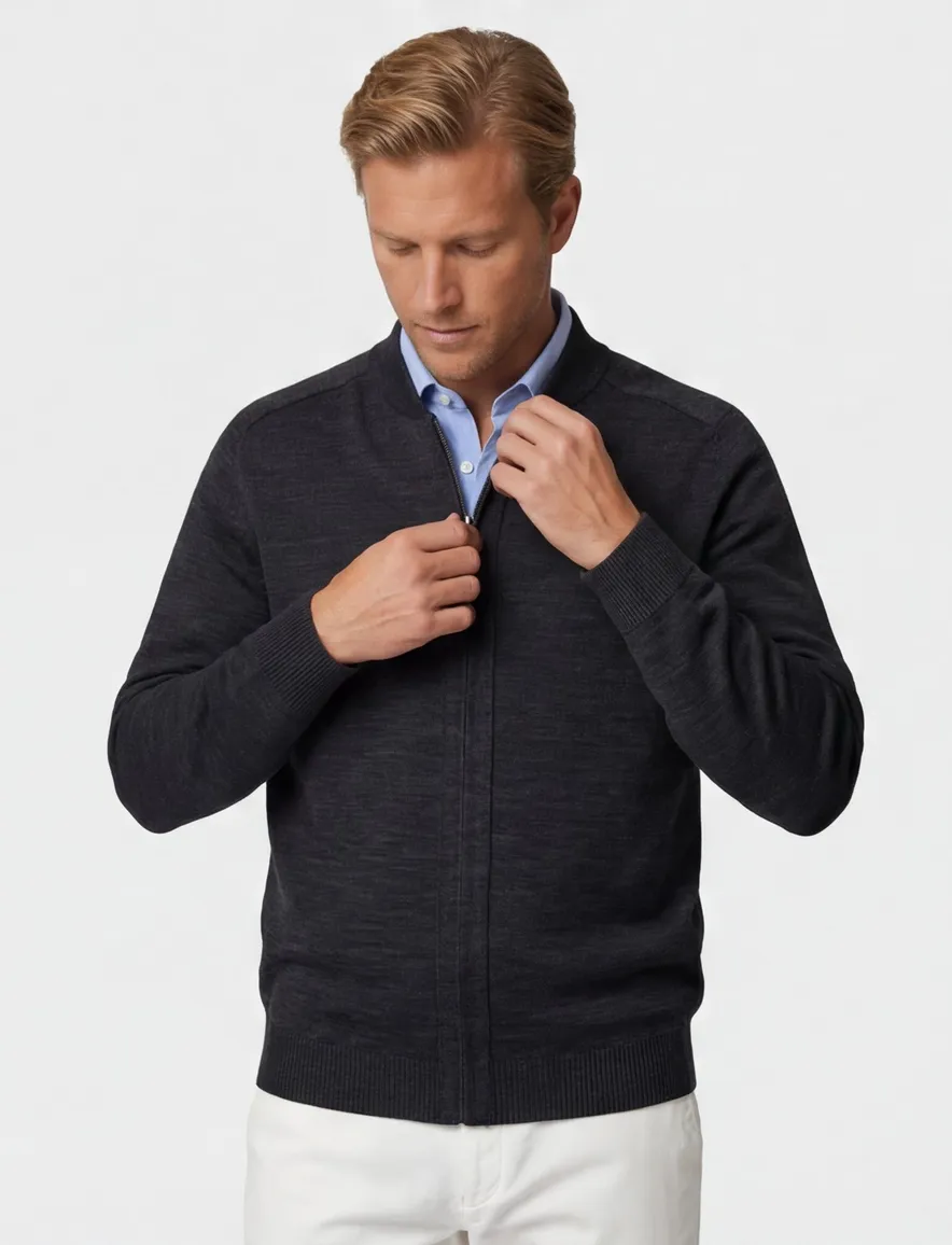 Maerz vest zwart rits effen wol