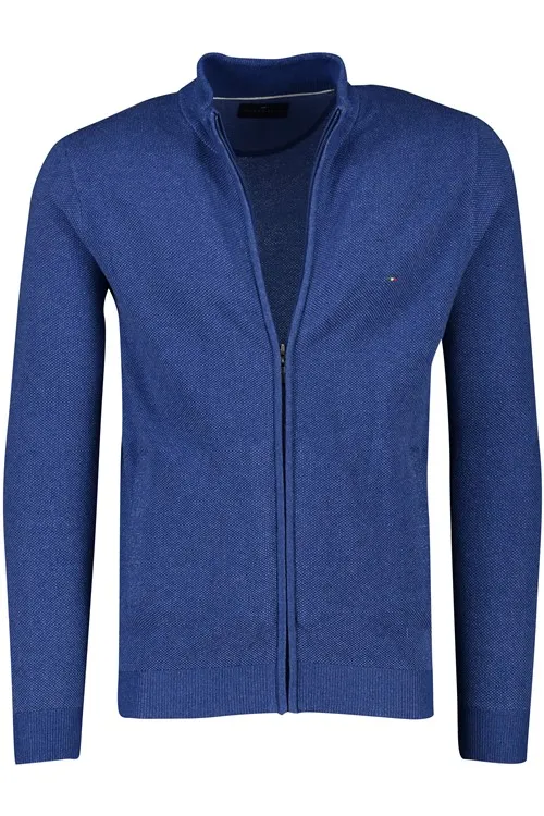 Vest Portofino opstaande kraag donkerblauw rits effen katoen