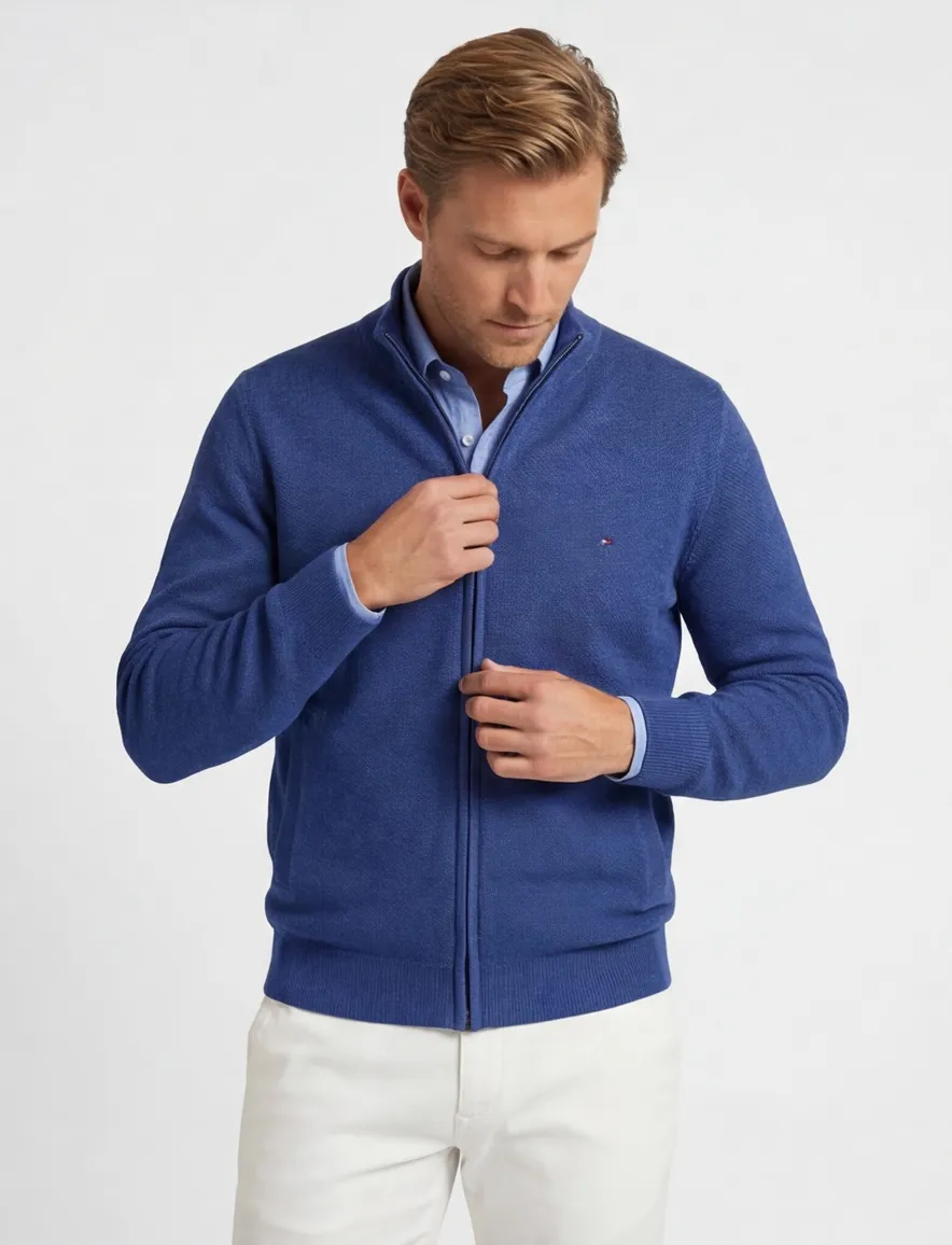 Vest Portofino opstaande kraag donkerblauw rits effen katoen