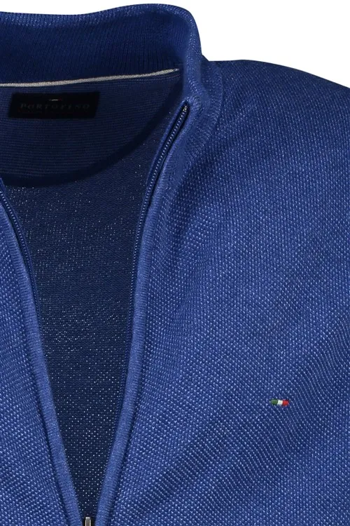 Vest Portofino opstaande kraag donkerblauw rits effen katoen