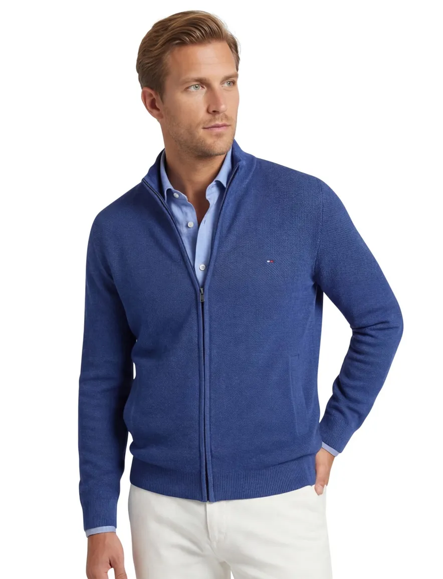 Vest Portofino opstaande kraag donkerblauw rits effen katoen