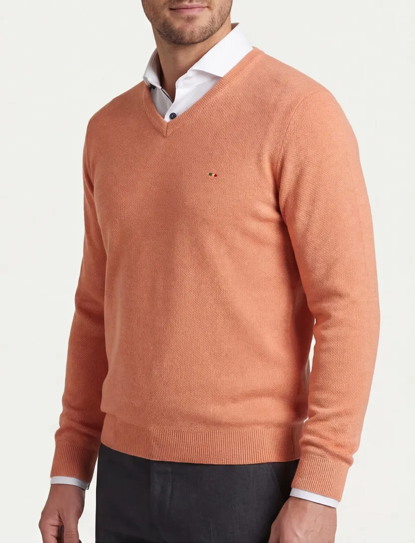 Portofino trui v-hals oranje effen 100% katoen