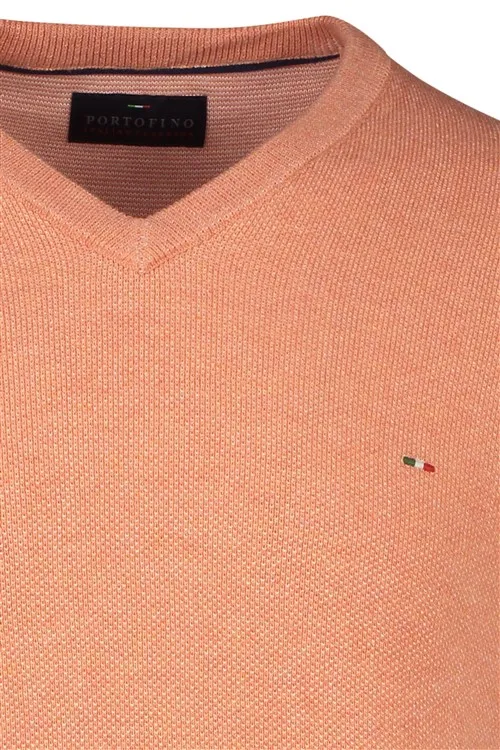 Portofino trui v-hals oranje effen 100% katoen