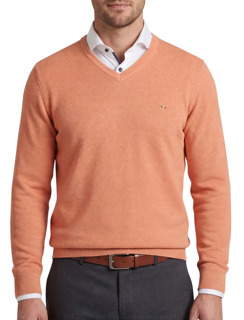Portofino trui v-hals oranje effen 100% katoen