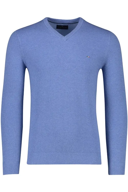 Portofino trui v-hals blauw met logo effen katoen