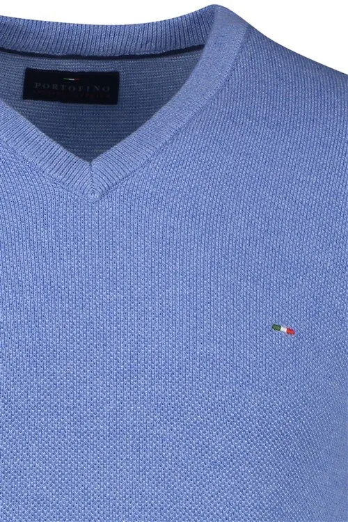 Portofino trui v-hals blauw met logo effen katoen