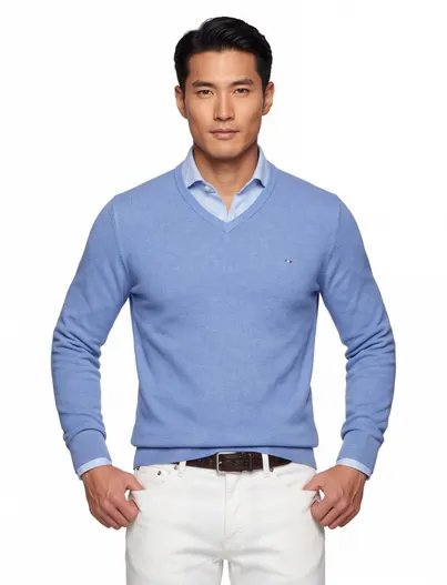Portofino Portofino trui v-hals blauw met logo effen katoen