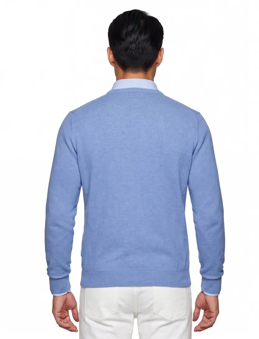 Portofino trui v-hals blauw met logo effen katoen