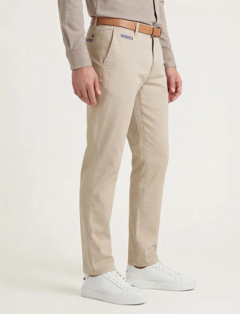 katoenen broek COM4 chino beige effen