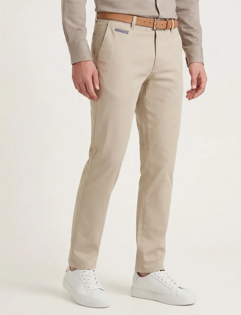katoenen broek COM4 chino beige effen