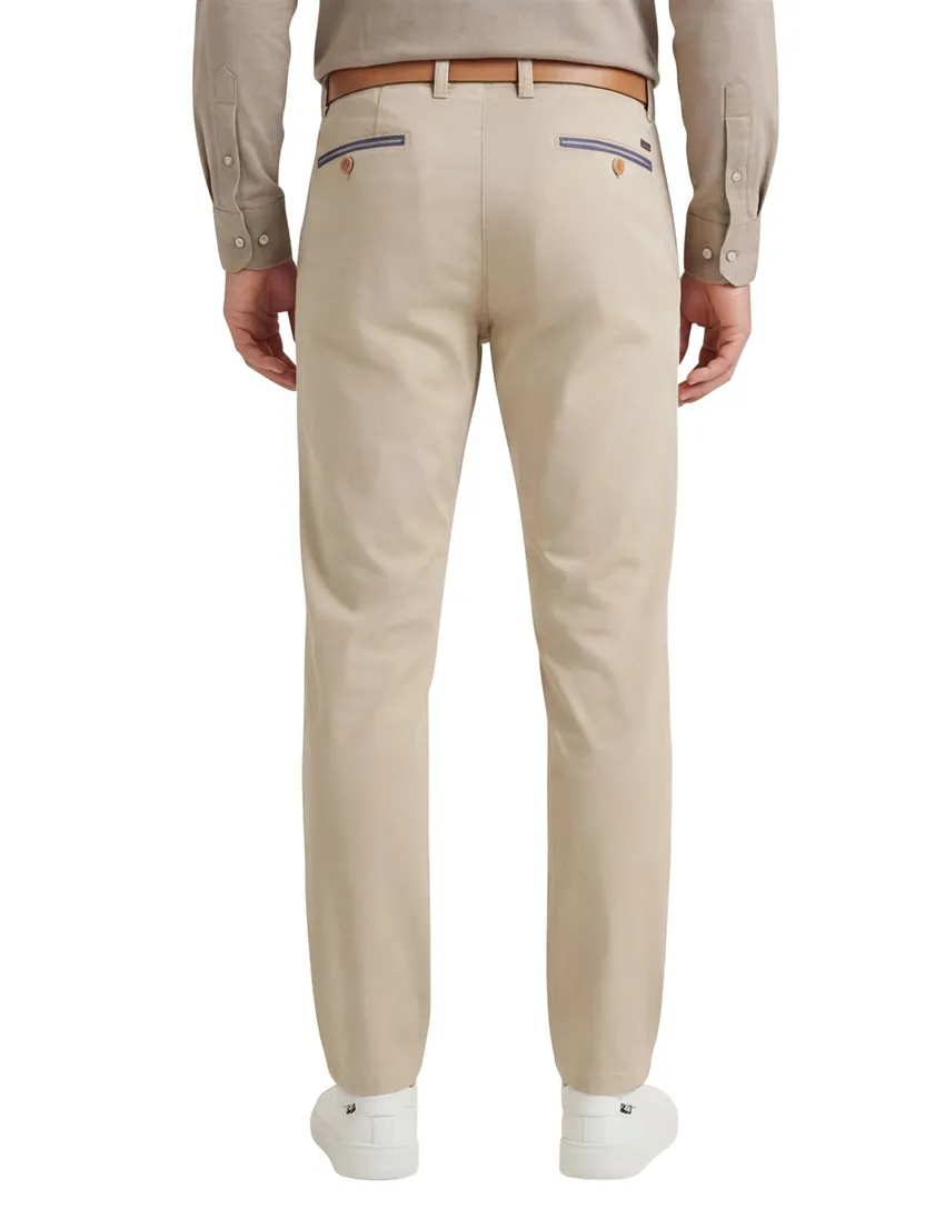 katoenen broek COM4 chino beige effen