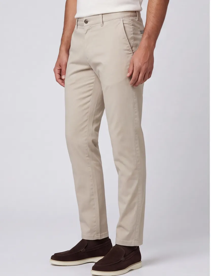 COM4 katoenen broek Modern chino beige effen katoen